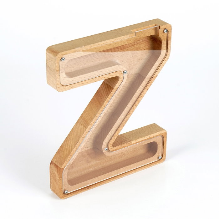Aberto Design HAKUMZ Alcancía Decorativa de Madera y Plexiglás Marrón y Blanco